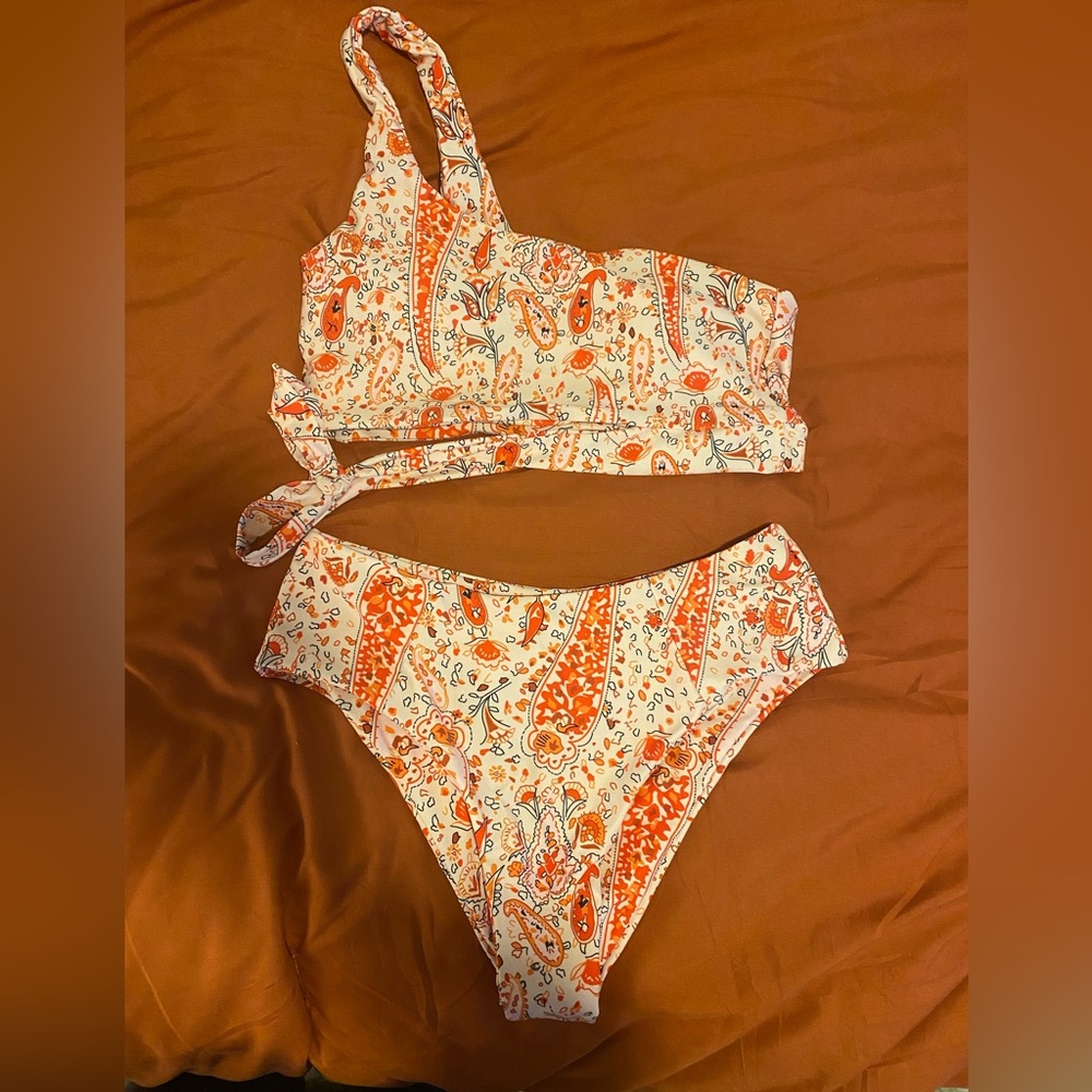 Paisley Flower Orange and Cream Bikini Set